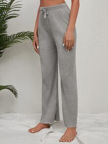 RueChic Knot Waist Ribbed Knit Trousers - Grey - View 5
