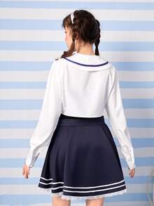 彼得潘領前蝴蝶結短款襯衫 - 白色 - 查看 2