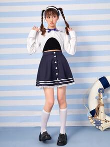 彼得潘領前蝴蝶結短款襯衫 - 白色 - 查看 3