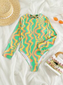 滿版印花連體泳衣