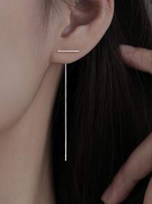 Nooxian Minimalist Threader Earrings - Silver - View 2