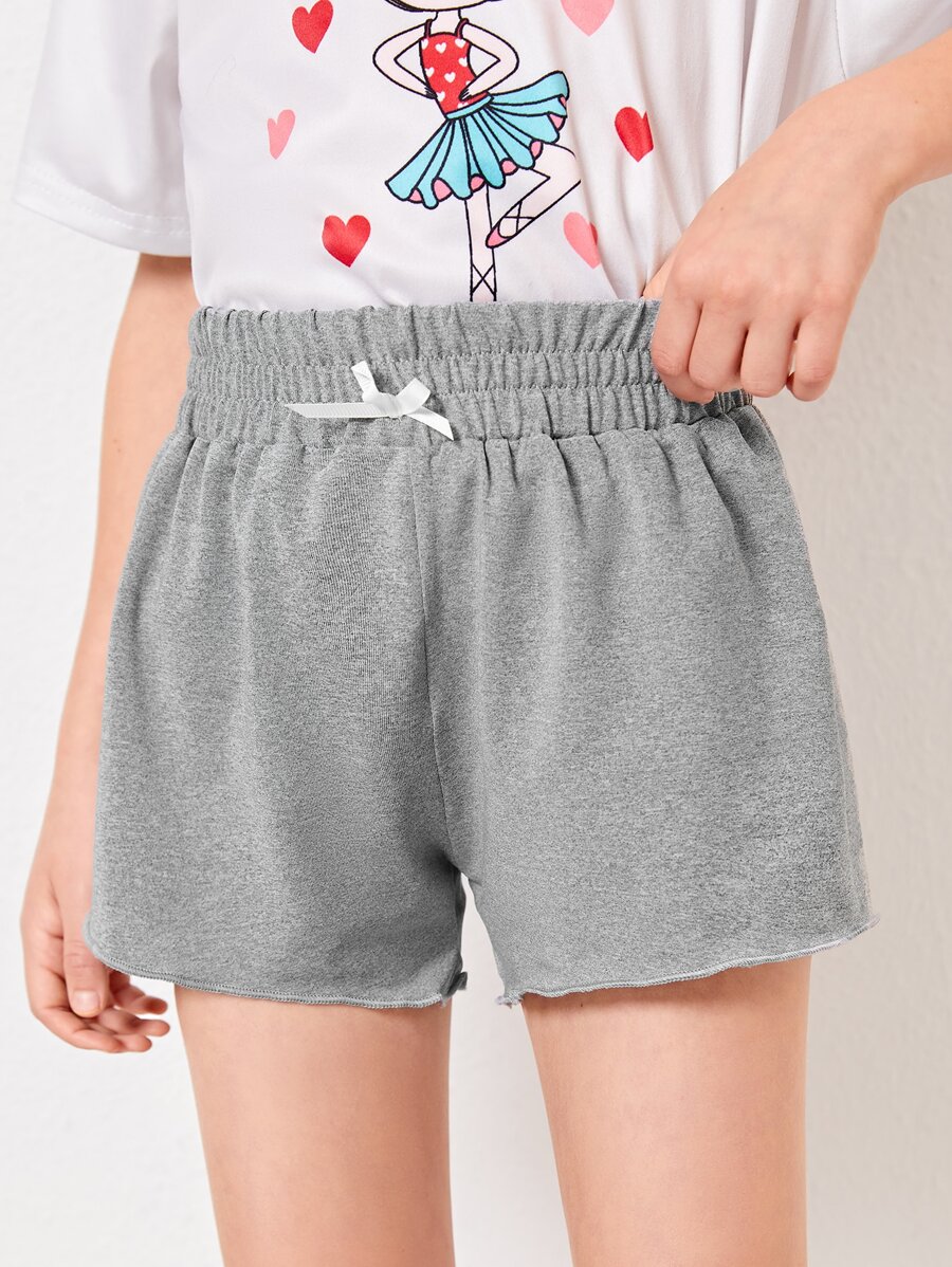 Girls Bow Front Lounge Shorts - Grey - View 1