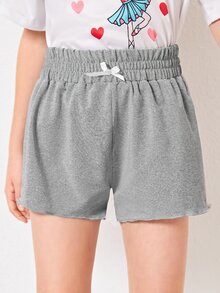 Girls Bow Front Lounge Shorts - Grey - View 3