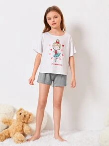 Girls Bow Front Lounge Shorts - Grey - View 4