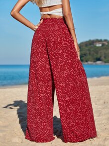 SHEIN VCAY Polka Dot Wide Leg Trousers - Red - View 2
