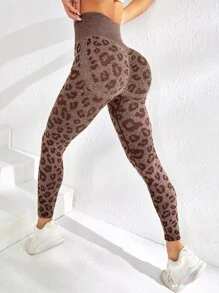Easithlete Leopard Print Tummy Control Sports Leggings - Multicolor - View 1