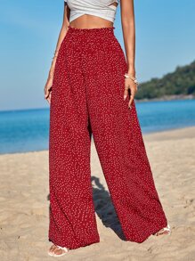 SHEIN VCAY Polka Dot Wide Leg Trousers - Red - View 4