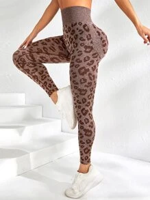 Easithlete Leopard Print Tummy Control Sports Leggings - Multicolor - View 2