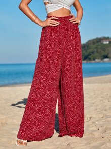 SHEIN VCAY Polka Dot Wide Leg Trousers - Red - View 5