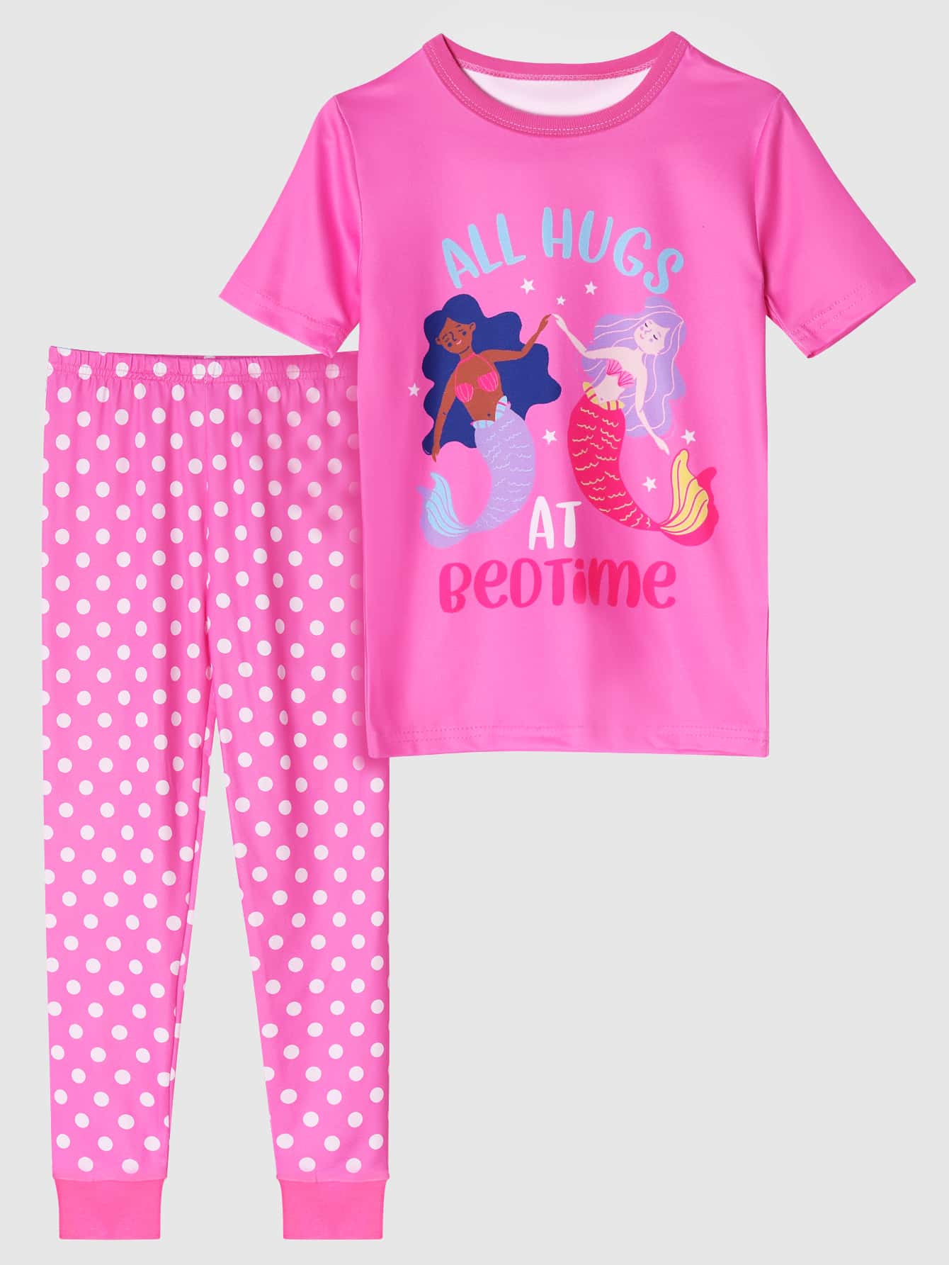 Girls Mermaid & Slogan Graphic Snug Fit PJ Set - Hot Pink - View 1