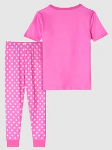 Girls Mermaid & Slogan Graphic Snug Fit PJ Set - Hot Pink - View 2