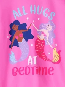 Girls Mermaid & Slogan Graphic Snug Fit PJ Set - Hot Pink - View 3