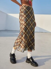 SHEIN EZwear 格紋印花木耳邊半身裙 - 彩色 - 查看 6