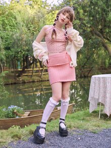 ROMWE Kawaii Ditsy Floral Lace Trim Cami Top - Pink - View 5