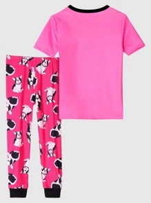 Girls Cartoon Graphic Snug Fit PJ Set - Multicolor - View 2