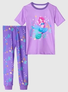 Girls Mermaid Print Snug Fit PJ Set - Multicolor - View 1