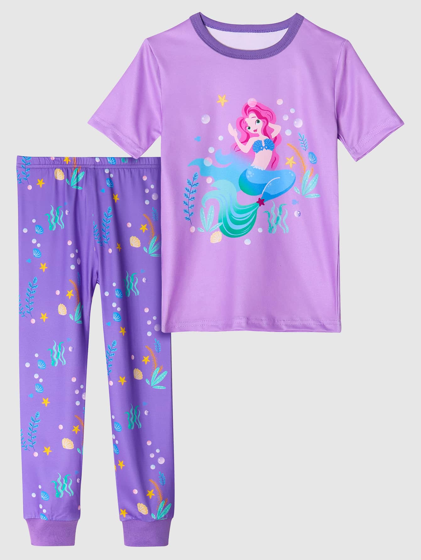 Girls Mermaid Print Snug Fit PJ Set - Multicolor - View 1