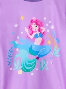Girls Mermaid Print Snug Fit PJ Set - Multicolor - View 3