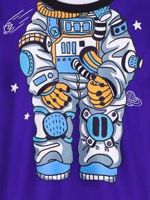 Chicos Conjunto de pijama con estampado de astronauta ajustado - Morado - Ver 3