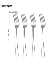 4 piezas Tenedor de acero inoxidable - Plateado - Ver 2