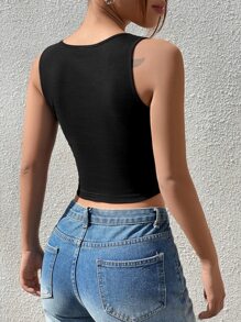 SHEIN EZwear Top tank con diamante de imitación con letra & con patrón de corazón - Negro - Ver 5