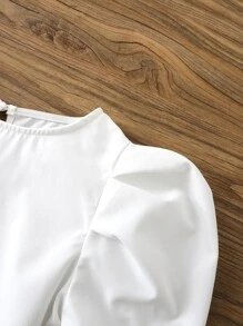 SHEIN Girls Puff Sleeve Belted Blouse - White - View 3