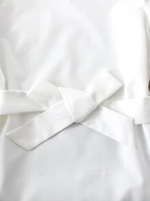 SHEIN Girls Puff Sleeve Belted Blouse - White - View 4