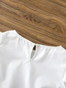 SHEIN Girls Puff Sleeve Belted Blouse - White - View 5