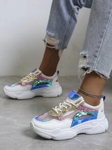 Color Block Lace-up Front Chunky Sneakers - Multicolor - View 2