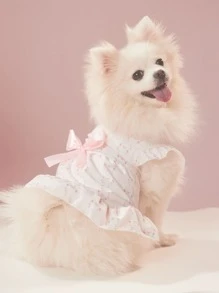 ROMWE Flower Pattern Bow Decor Pet Dress