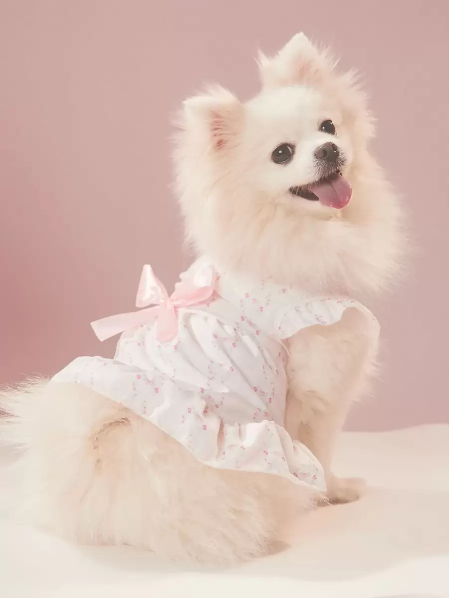 ROMWE Flower Pattern Bow Decor Pet Dress