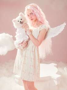 ROMWE Flower Pattern Bow Decor Pet Dress