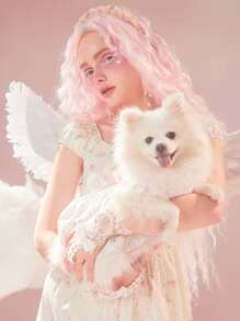 ROMWE Flower Pattern Bow Decor Pet Dress