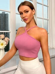 Crisscross Backless Sports Bra - Pink - View 3