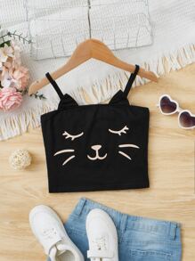 SHEIN Tank Tops & Camis Bé Gái Hoạt hình Dễ thương - màu đen - Xem 1