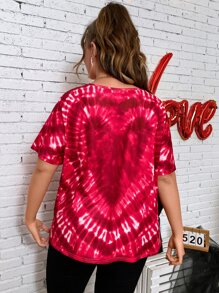 SHEIN LUNE Camiseta desgarro de tie dye - Rojo - Ver 2