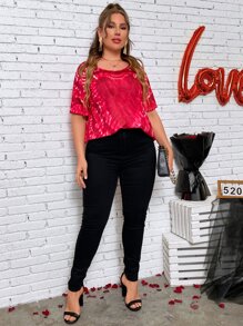 SHEIN LUNE Camiseta desgarro de tie dye - Rojo - Ver 4