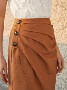 BizChic High Waist Wrap Skirt Workwear - Brown - View 4
