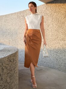 BizChic High Waist Wrap Skirt Workwear - Brown - View 5