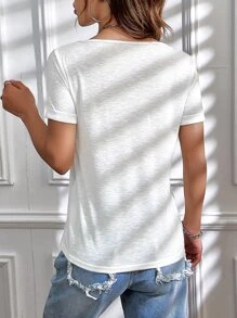 Muchica Áo thun nữ Túi màu trơn Giải trí - trắng - Xem 2