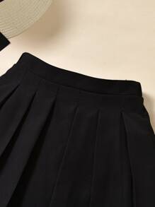 Girls Contrast Lace Trim Pleated Skirt - Black - View 3