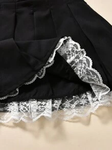 Girls Contrast Lace Trim Pleated Skirt - Black - View 6