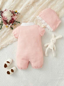 Baby Ruffle Trim Romper & Accessory Hat - Pink - View 2
