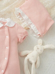 Baby Ruffle Trim Romper & Accessory Hat - Pink - View 7