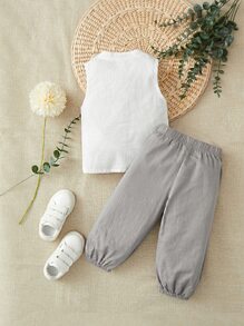 Baby Boy Button Front Sleeveless Shirt & Trousers - Multicolor - View 2