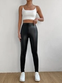 SHEIN Privé High Waist PU Leggings - Black - View 4