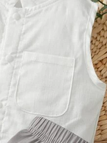 Baby Boy Button Front Sleeveless Shirt & Trousers - Multicolor - View 6