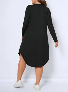 SHEIN LUNE Plus Geo Print Curved Hem Tee Dress - Black - View 2