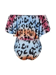 SHEIN Holidaya Plus Leopard Print Off Shoulder Bodysuit - Multicolor - View 2