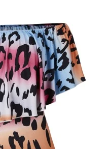 SHEIN Holidaya Plus Leopard Print Off Shoulder Bodysuit - Multicolor - View 4